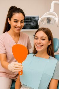 Dentista realizando tratamiento de estética dental en Castellón Clínica Almela